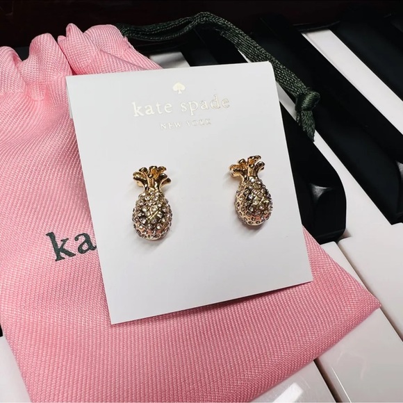 NWT Kate Spade New York By The Pool Gold Pineapple Stud Earrings Necklace Set - Picture 11 of 14